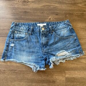 Life in Progress Denim Shorts Womens 26 Blue Distressed Raw Hem Low Rise